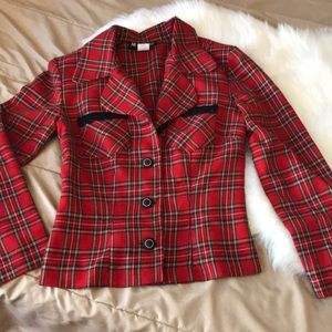 vintage 90s clueless red plaid retro lace blazer